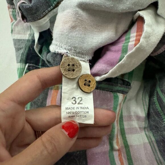 Snake Eyes Players Multicolor Plaid Flat Front Chino Shorts Size 32 100% Cotton - Picture 7 of 10